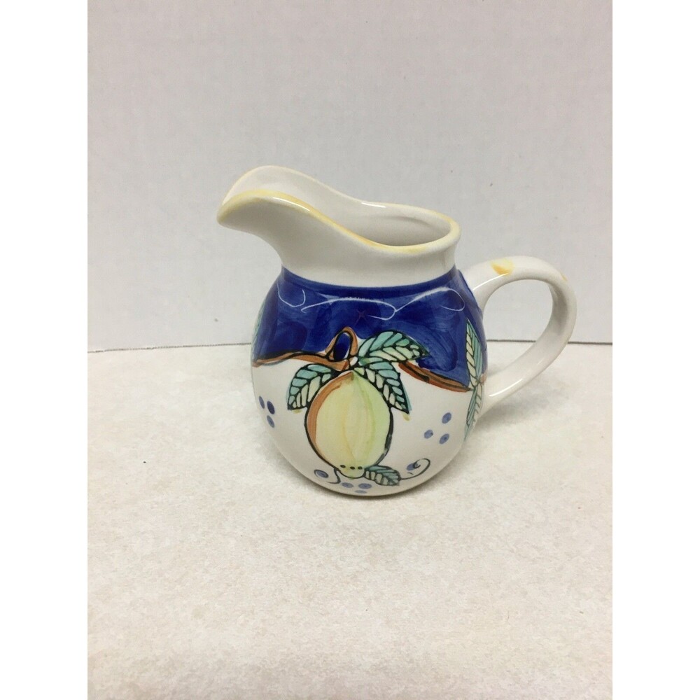 Vintage Pitcher  Creamer   Italy 4 1/2" H Dipinto Amano Italy Limoncello Lemon